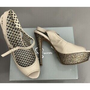 Jessica Simpson Eddy Peep Toe Sling Backs Coconut Silk Size 9M